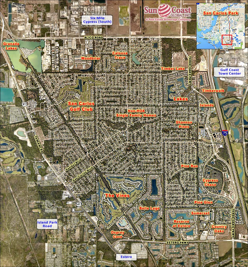San Carlos Park Area Single Family Homes New Or No HOA Overhead Map